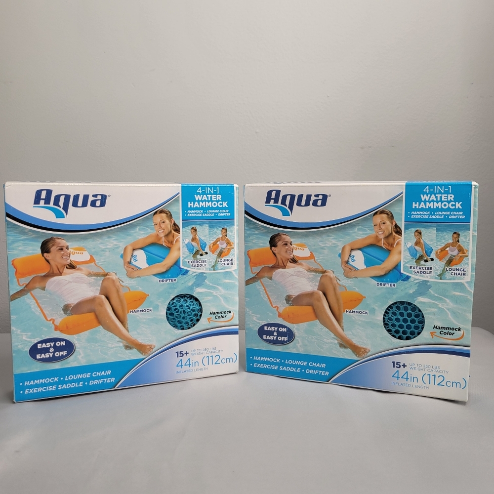 2 Turquoise Blue 4-In-1 Water Hammocks By Aqua - New